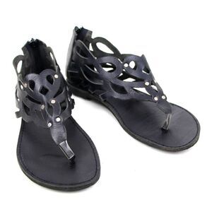 KLIMATSAKIS GREECE BLACK GENUINE LEATHER FLAT COMFORTABLE SLINGBACK SHOES Sz 9.5